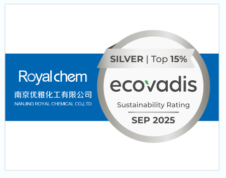 南京优雅化工 EcoVadis 银牌 全球前 15% 2025 年 9 月 可持续发展评级徽章